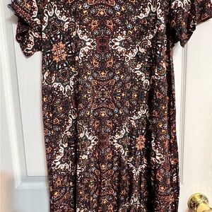 LuLaRoe Black and Orange Patterned Carly Dress
